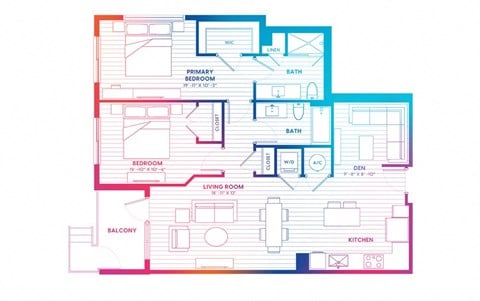 Floor plan for 2 beds, 2 baths, 1147 sqft